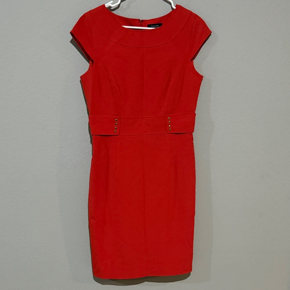 Tahari Vibrant Red Cap Sleeve Mini Dress